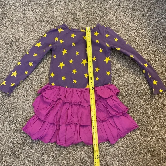 Mini Boden Purple & Yellow Star Long Sleeve Ruffle Dress Size 5-6 Y - Picture 4 of 11
